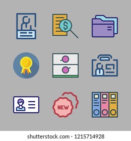 id icon set. vector set about report id, archive id, badge and id card icons set.