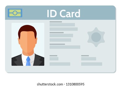 ID, identification or driver license, national Identity card with electronic chip, with male photo template. Flat style vector illustration isolated on white.