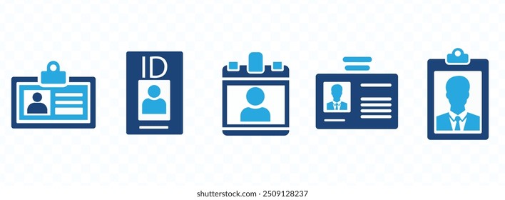 ID - conjunto de iconos de documento de identidad. Contiene iconos de tarjeta de identificación, biométricos, de identificación facial y de escaneo ocular. Ilustración vectorial.