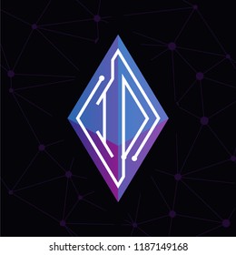 ID Initial letter block chain logo icon vector template. Looping mono line circuit letter on rhombus cube logo