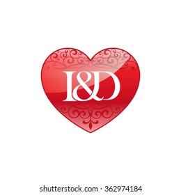 I&D initial letter couple logo with ornament heart shape