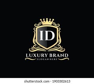 ID Letra inicial Gold caligrafía femenina caligráfica floral mano traza monograma heráldico estilo vintage antiguo diseño logotipo de lujo.