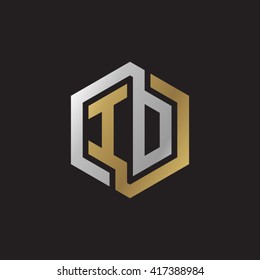 ID initial letters looping linked hexagon elegant logo golden silver black background