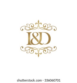 I&D Initial logo. Ornament ampersand monogram golden logo