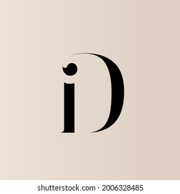 ID monogram logo.Typographic signature icon.Letter d and letter i.Lettering sign isolated on light background.Alphabet initials.Elegant, luxury, beauty, fashion style.Black color.