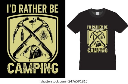 PREFIERO ESTAR ACAMPANDO al aire libre en la montaña Retro Antiguas adventure Camping T-shirt Diseño. Camping Ilustración gráfica, fondo, camiseta de Vector, campamento, árbol.