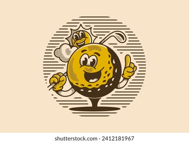 I'd rather be golfing. Vintage mascot character illustration of a golf ball holding a golf stick