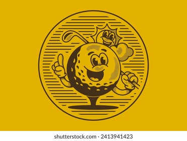 I'd rather be golfing. Vintage mascot character illustration of a golf ball holding a golf stick