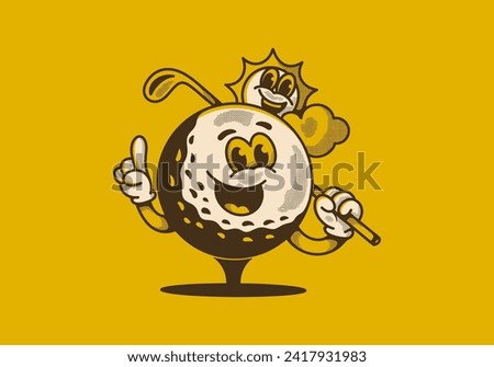 I'd rather be golfing. Vintage mascot character illustration of a golf ball holding a golf stick