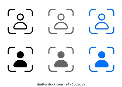 ID scanner icon. User identification sign. Personal verification pictogram. Identity authorization symbol. Face scanner illustration. Personal photo. Portrait.