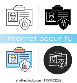 ID Security Icon. Personal Information Encryption. Identification Card Protection. Biometric Passport. Company Worker Access. Linear Black And RGB Color Styles. Isolated Vector Illustrations