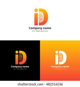 ID vector logo with Fingerprint template. The orange letter i and d with fingerprint icon. Logotype design for personal identification company or service. Personalization logo. Sign of identification