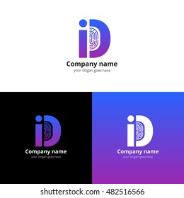 ID vector logo with Fingerprint template. The violet letter i and d with fingerprint icon. Logotype design for personal identification company or service. Personalization logo. Sign of identification