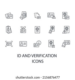 Iconos de identificación y verificación establecidos. Símbolo de paquete de identificación y verificación elementos vectores para web de infografía