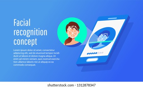 Id verification smartphone scanner. Personal identify, Face recognition technology concept.