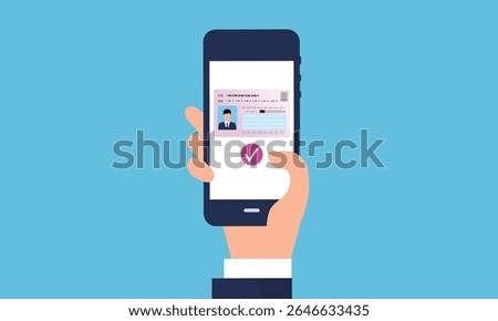 ID Verification via Smartphone – Flat Vector Illustration of Digital Identity Check and Authentication Process