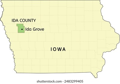 Ida County and city of Ida Grove location on Iowa state map