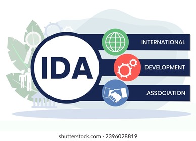 IDA, INTERNATIONAL DEVELOPMENT ASSOCIATION acronym. Concept with keyword and icons. Flat vector illustration. Isolated on white.