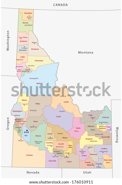 Idaho Administrative Map Stock Vector (Royalty Free) 176010911 ...