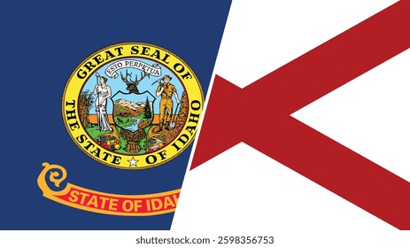 Idaho and Alabama states grunge brush flags connection, vector