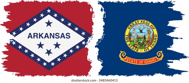 Idaho and Arkansas states grunge brush flags connection, vector