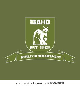 idaho athletic department varsity college lynx detailed print with united states of america state slogan and grunge effect for graphic tee t shirt or sweatshirt hoodie - Vector