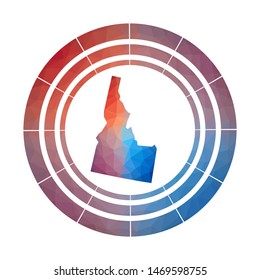 Idaho badge. Bright gradient logo of us state in low poly style. Multicolored Idaho rounded sign with map in geometric style for your infographics.