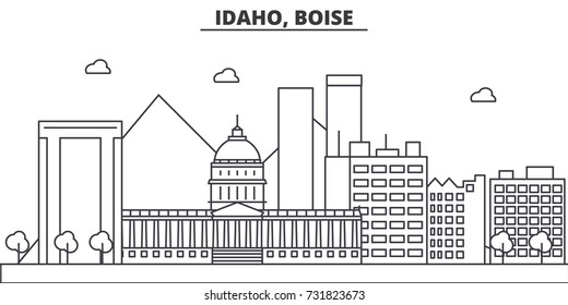 Idaho, Boise architecture line skyline illustration. Linear vector cityscape with famous landmarks, city sights, design icons. Landscape wtih editable strokes