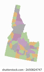 Idaho dotted map. Digital style map of the state on white background. Idaho shape with circle dots. Colored dots style. Small size circles. Classy vector illustration.