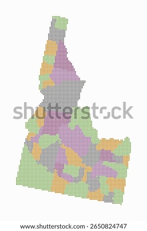 Idaho dotted map. Digital style map of the state on white background. Idaho shape with circle dots. Colored dots style. Small size circles. Classy vector illustration.