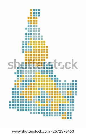 Idaho dotted map. Digital style map of the state on white background. Idaho shape with square dots. Colored dots style. Large size squares. Artistic vector illustration.