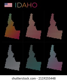 Idaho dotted map set. Map of Idaho in dotted style. Borders of the US state filled with beautiful smooth gradient circles. Vibrant vector illustration.