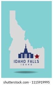Idaho Falls city, with map and temple symbol, vector eps 10.
