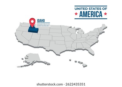 Idaho Highlighted On A 3D Isometric Map Of The United States Of America