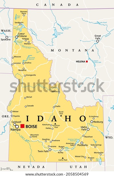 Idaho Id Political Map Capital Boise Stock Vector (Royalty Free) 2058504569