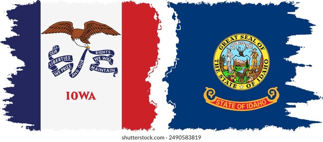 Idaho and Iowa states grunge brush flags connection, vector