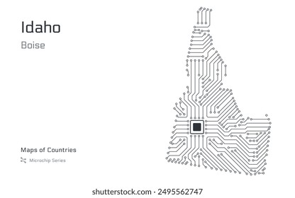 Idaho Map with a capital of Boise Shown in a Microchip Pattern. E-government. United States vector maps. Microchip Series	
