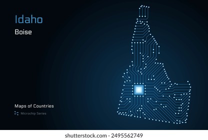 Idaho Map with a capital of Boise Shown in a Microchip Pattern. E-government. United States vector maps. Microchip Series	
