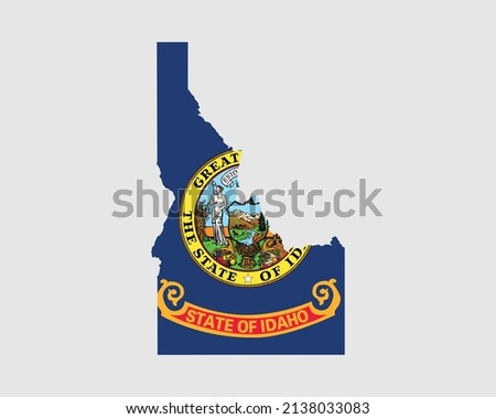 Idaho Map Flag. Map of ID, USA with the state flag. United States, America, American, United States of America, US State Banner. Vector illustration.