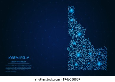 Idaho map from point blue and glowing stars on a dark background. Vector eps 10.
