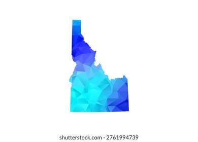 Idaho map - Polygon Style Vector Illustration in Blue Gradient, Low Poly Geometric Design, Isolated on White Background, Perfect for Infographics, Education, and Modern Presentations.