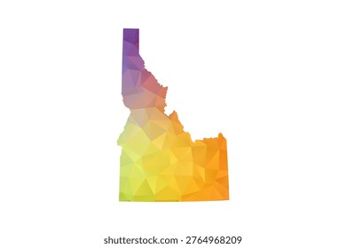 Idaho Map - Polygon Style Vector Illustration in Rainbow Gradient, Low Poly Multicolor Geometric Design, Isolated on White Background, Suitable for Reports, and Creative Projects.