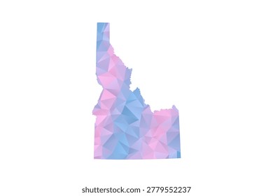 Idaho Map - Polygon Style Vector Illustration in Pastel Blue and Pink Gradient, Low Poly Geometric Design, Isolated on White Background for Infographics and Education.