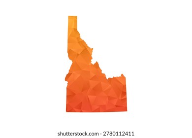 Idaho Map - Polygon Style Vector Illustration in Orange Gradient, Low Poly Geometric Design, Isolated on White Background for Infographics and Education.