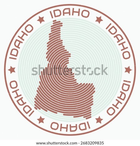 Idaho map with round title. State shape rings. Idaho text around the state boundary shape. Beautiful vector illustration.