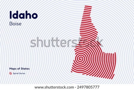 Idaho Map in Spiral Formation: Boise Takes Center Stage. Fingerprint and stripes pattern. American states maps.