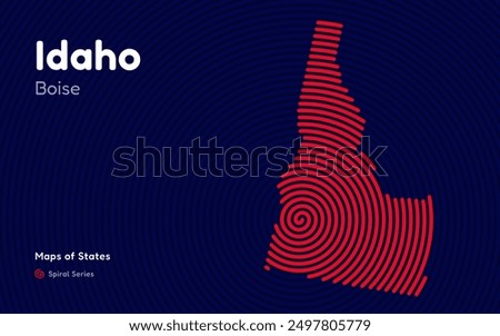 Idaho Map in Spiral Formation: Boise Takes Center Stage. Fingerprint and stripes pattern. American states maps.
