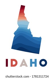 Idaho map. Map of the US state with beautiful geometric waves in red and blue colors. Vivid Idaho shape. Vector illustration.