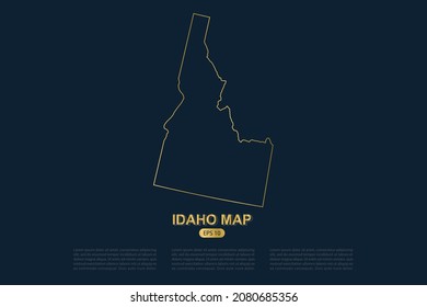 Idaho Map - USA, United States of America Map vector with thin gold outline graphic sketch style isolated on dark background for card design, poster, banner - Vector illustration eps 10