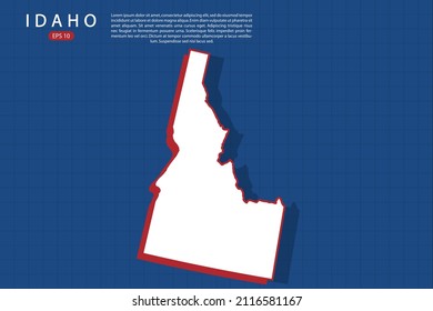 Idaho Map - USA, United States of America map vector template with isometric style with white and red color including shadow on Blue grid background - Vector illustration eps 10